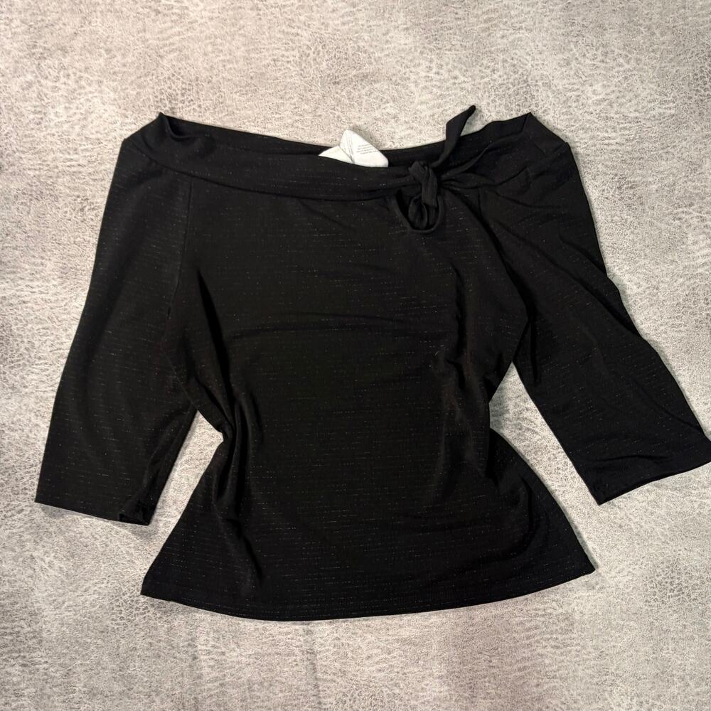 Y2k Black Shimmer Stripe Off the Shoulder Top